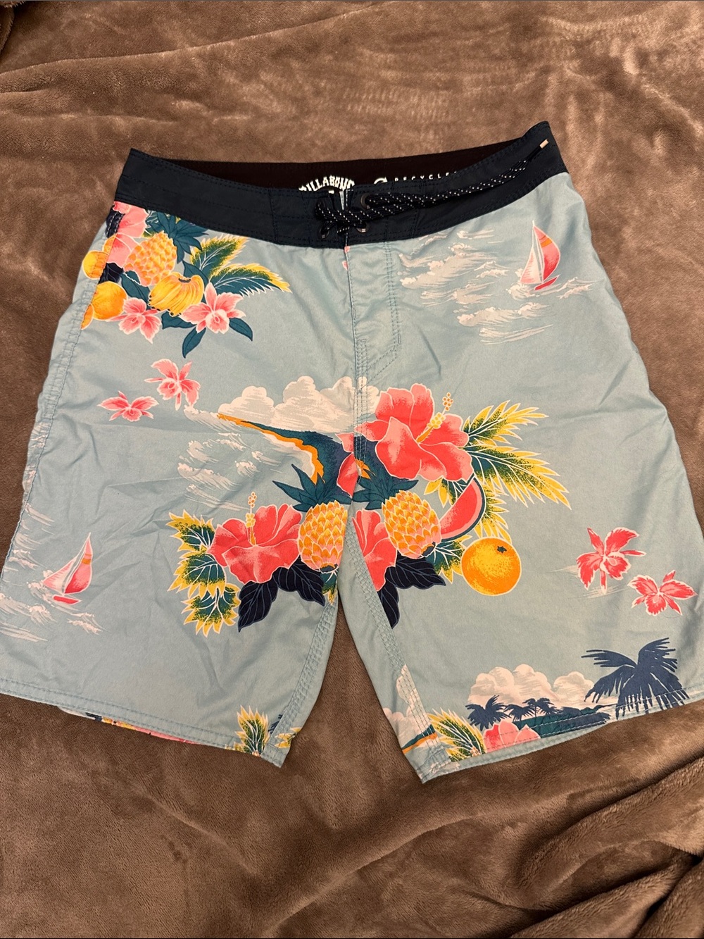 Billabong Light Blue Floral & Pineapple Swim Trunks